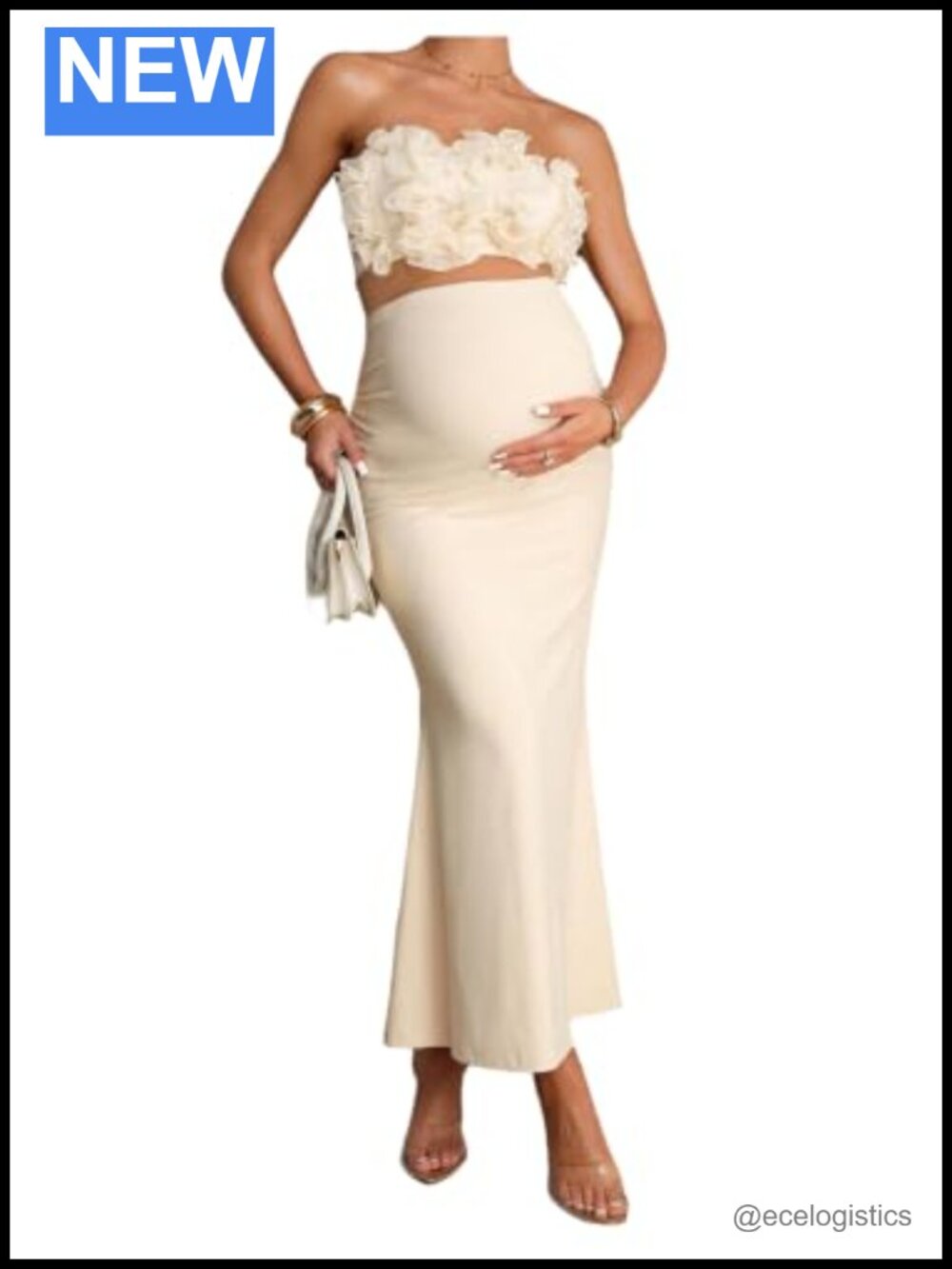 Maternity Two Piece Skirt Set Off Shoulder Strapless Ruffle Maternity